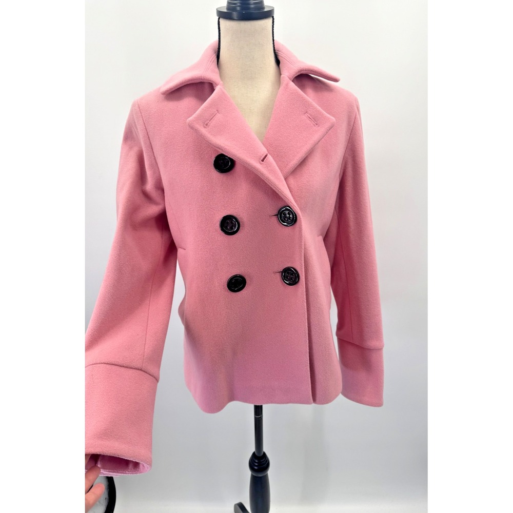 VTG Y2K Tahari Pink 100% Wool Peacoat Double Breasted Coat 10 Coquette 90s 2000s